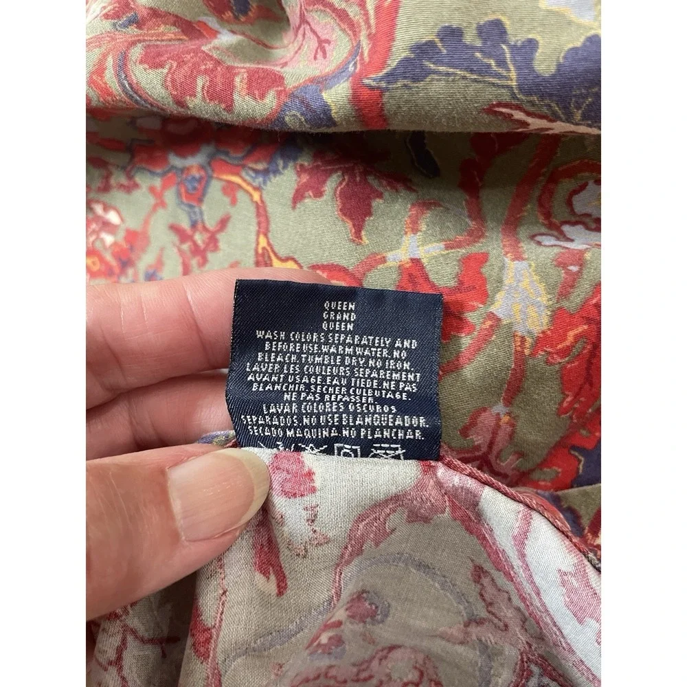 Vtg  Ralph Lauren Galahad Red QUEEN Flat Sheet Sateen Red Paisley